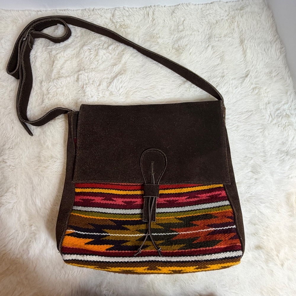 MALKY Wool Leather Crossbody Bag Bohemian Hippie Geometric Aztec Western